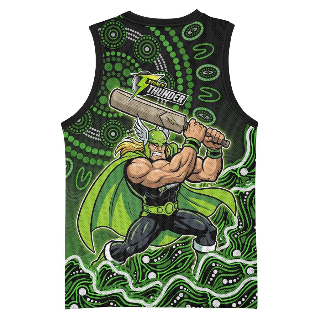 Sydney Thunder Cricket Mascot Basketball Jersey Aboriginal Dot Art Green And Black Tribal Pattern