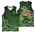 Sydney Thunder Cricket Mascot Basketball Jersey Aboriginal Dot Art Green And Black Tribal Pattern
