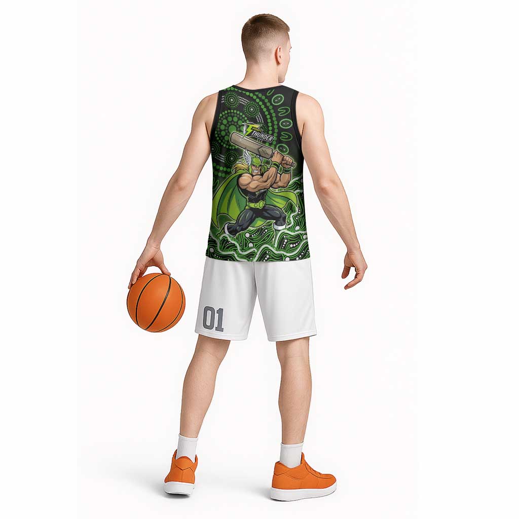 Sydney Thunder Cricket Mascot Basketball Jersey Aboriginal Dot Art Green And Black Tribal Pattern