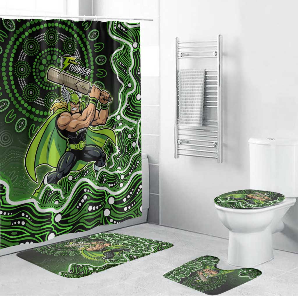 Sydney Thunder Cricket Mascot Bathroom Set Aboriginal Dot Art Green And Black Tribal Pattern