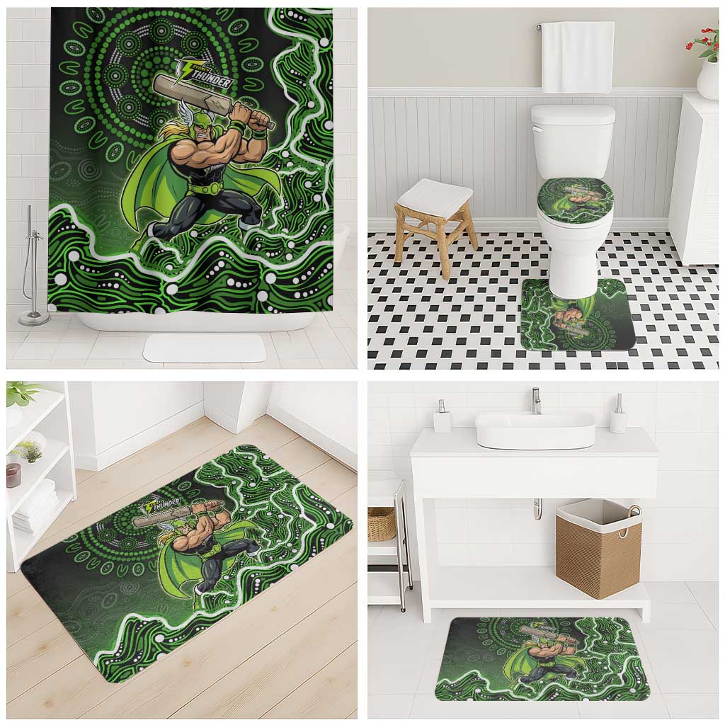 Sydney Thunder Cricket Mascot Bathroom Set Aboriginal Dot Art Green And Black Tribal Pattern