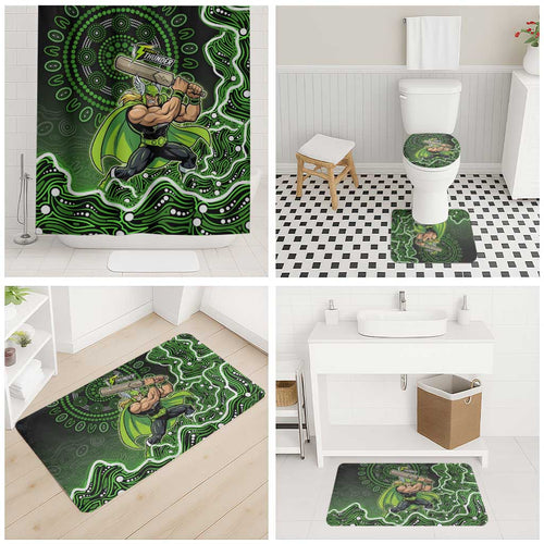 Sydney Thunder Cricket Mascot Bathroom Set Aboriginal Dot Art Green And Black Tribal Pattern