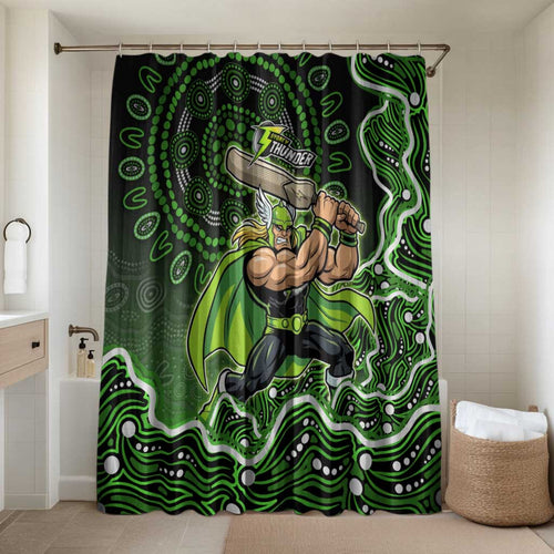Sydney Thunder Cricket Mascot Bathroom Set Aboriginal Dot Art Green And Black Tribal Pattern