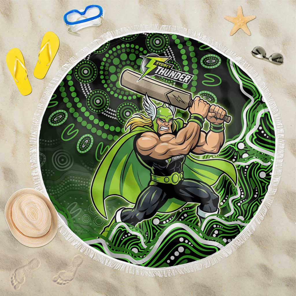 Sydney Thunder Cricket Mascot Beach Blanket Aboriginal Dot Art Green And Black Tribal Pattern