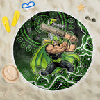 Sydney Thunder Cricket Mascot Beach Blanket Aboriginal Dot Art Green And Black Tribal Pattern
