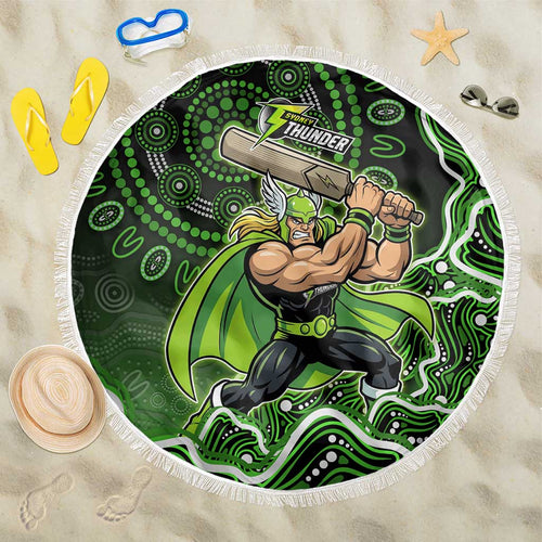 Sydney Thunder Cricket Mascot Beach Blanket Aboriginal Dot Art Green And Black Tribal Pattern
