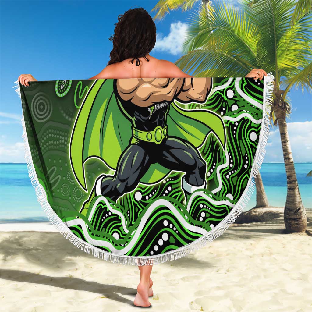 Sydney Thunder Cricket Mascot Beach Blanket Aboriginal Dot Art Green And Black Tribal Pattern