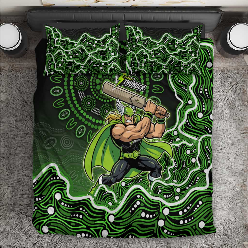 Sydney Thunder Cricket Mascot Bedding Set Aboriginal Dot Art Green And Black Tribal Pattern