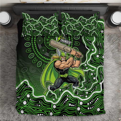 Sydney Thunder Cricket Mascot Bedding Set Aboriginal Dot Art Green And Black Tribal Pattern