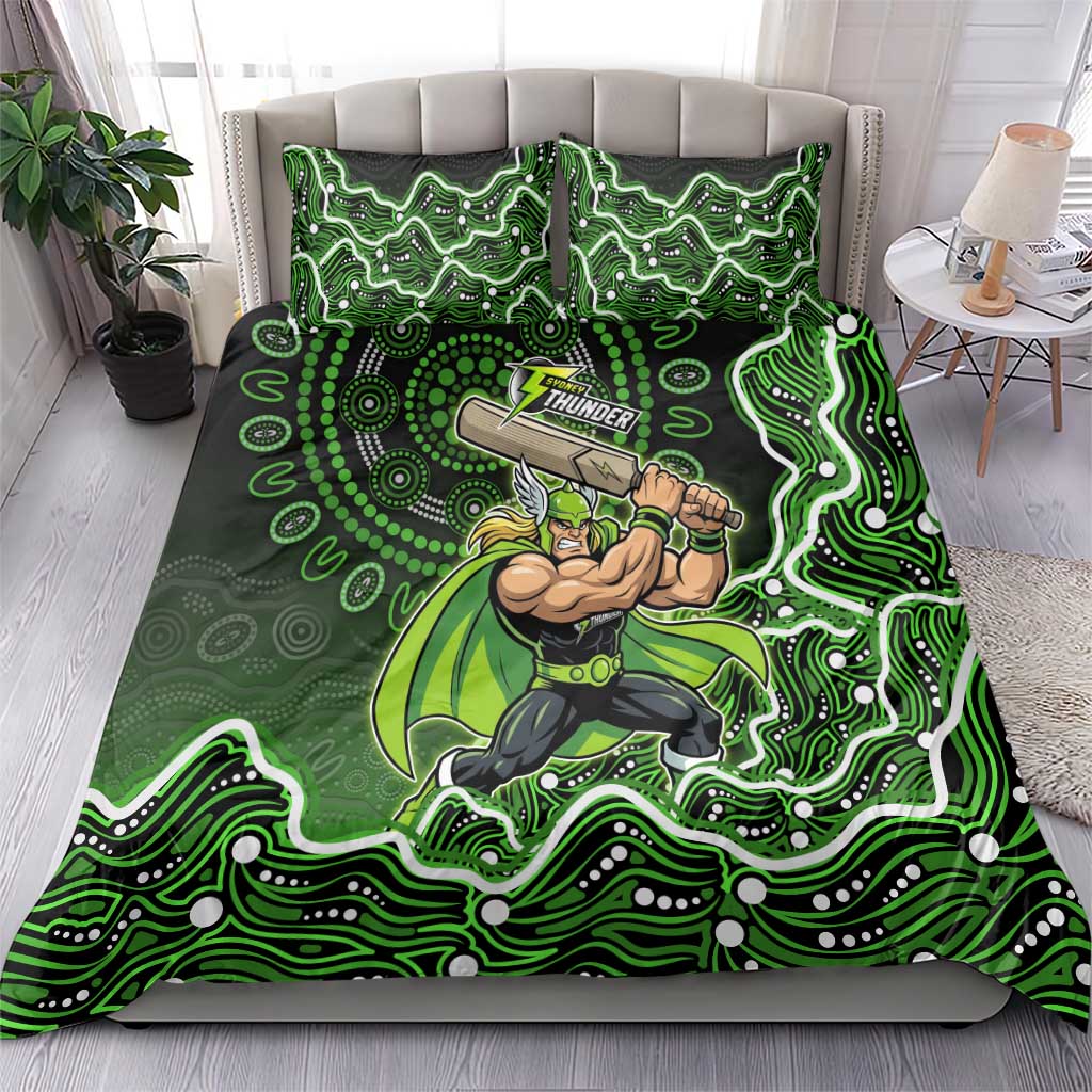 Sydney Thunder Cricket Mascot Bedding Set Aboriginal Dot Art Green And Black Tribal Pattern