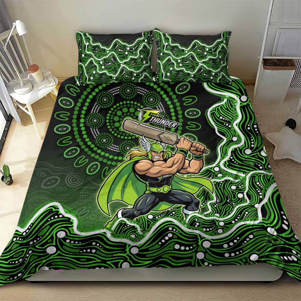 Sydney Thunder Cricket Mascot Bedding Set Aboriginal Dot Art Green And Black Tribal Pattern