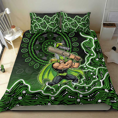 Sydney Thunder Cricket Mascot Bedding Set Aboriginal Dot Art Green And Black Tribal Pattern