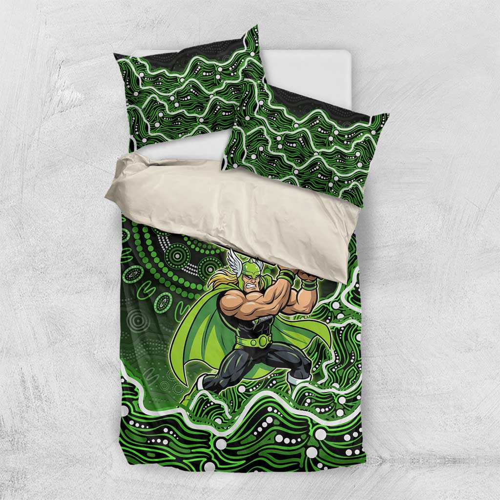 Sydney Thunder Cricket Mascot Bedding Set Aboriginal Dot Art Green And Black Tribal Pattern