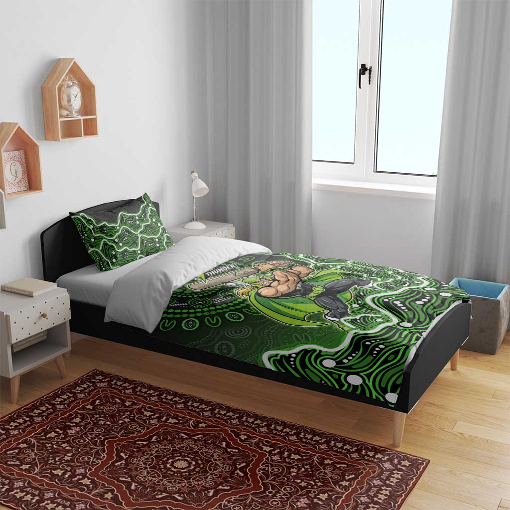 Sydney Thunder Cricket Mascot Bedding Set Aboriginal Dot Art Green And Black Tribal Pattern