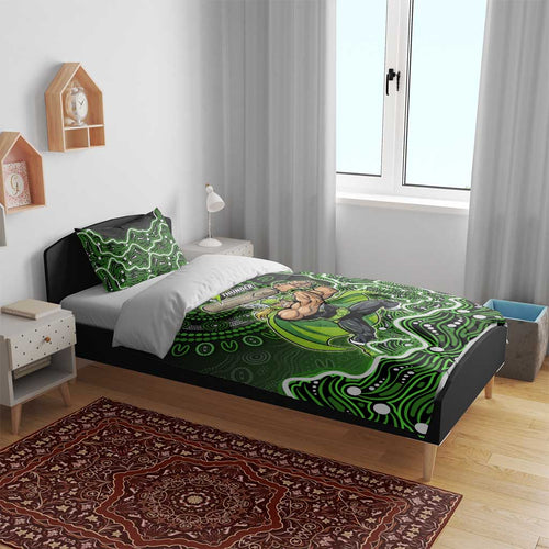 Sydney Thunder Cricket Mascot Bedding Set Aboriginal Dot Art Green And Black Tribal Pattern