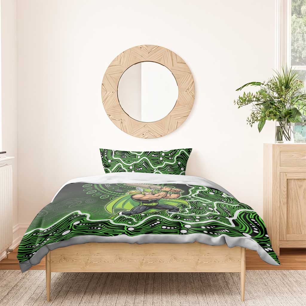 Sydney Thunder Cricket Mascot Bedding Set Aboriginal Dot Art Green And Black Tribal Pattern