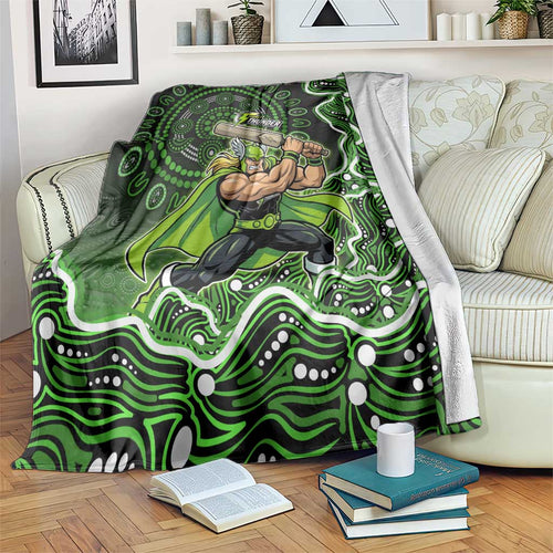 Sydney Thunder Cricket Mascot Blanket Aboriginal Dot Art Green And Black Tribal Pattern