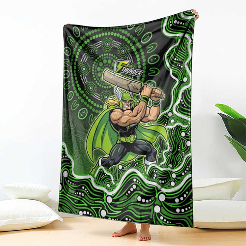 Sydney Thunder Cricket Mascot Blanket Aboriginal Dot Art Green And Black Tribal Pattern