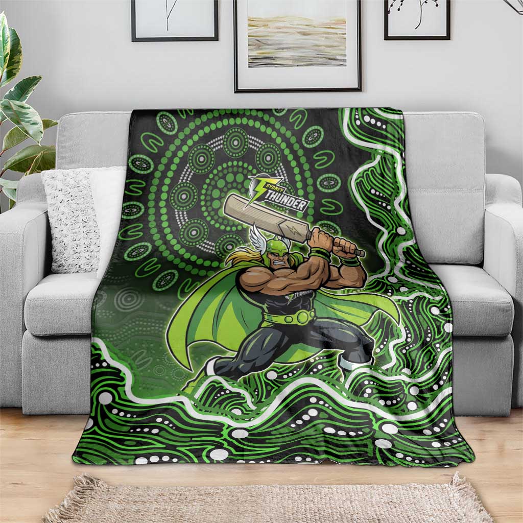 Sydney Thunder Cricket Mascot Blanket Aboriginal Dot Art Green And Black Tribal Pattern