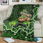Sydney Thunder Cricket Mascot Blanket Aboriginal Dot Art Green And Black Tribal Pattern