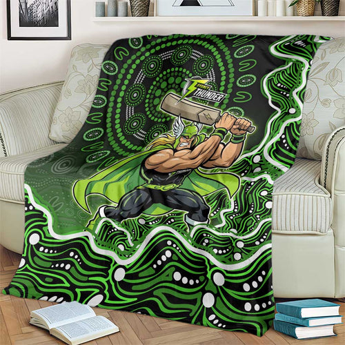 Sydney Thunder Cricket Mascot Blanket Aboriginal Dot Art Green And Black Tribal Pattern