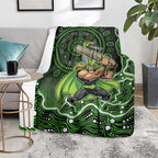 Sydney Thunder Cricket Mascot Blanket Aboriginal Dot Art Green And Black Tribal Pattern