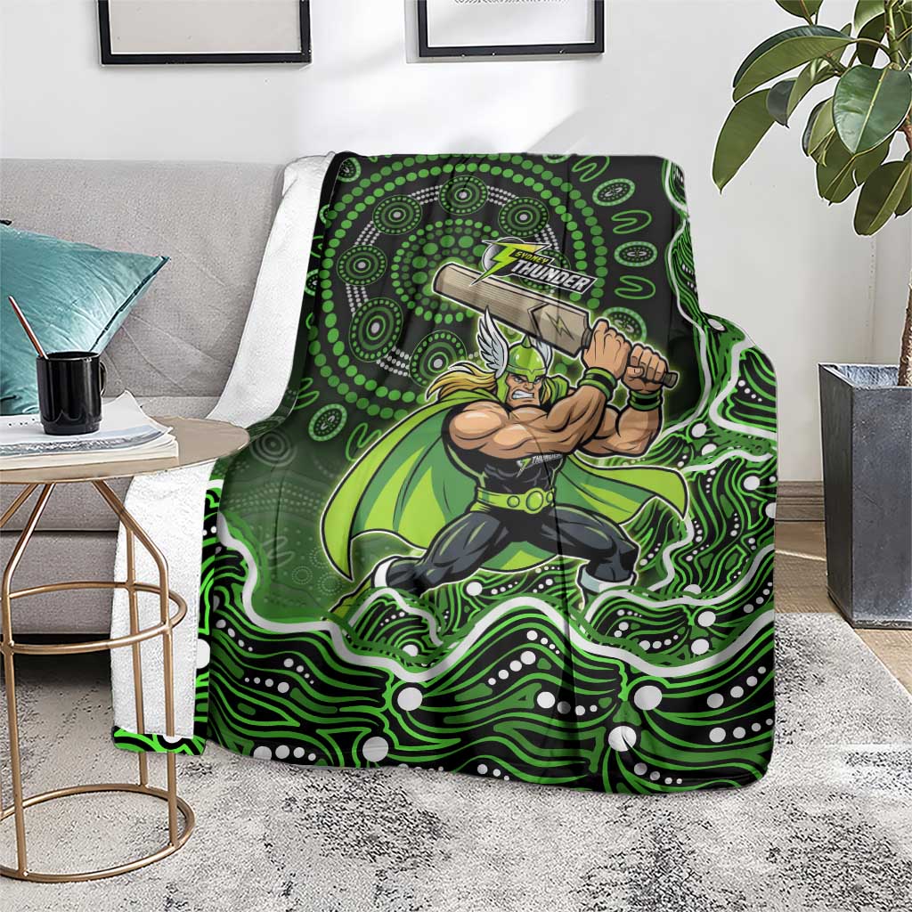 Sydney Thunder Cricket Mascot Blanket Aboriginal Dot Art Green And Black Tribal Pattern