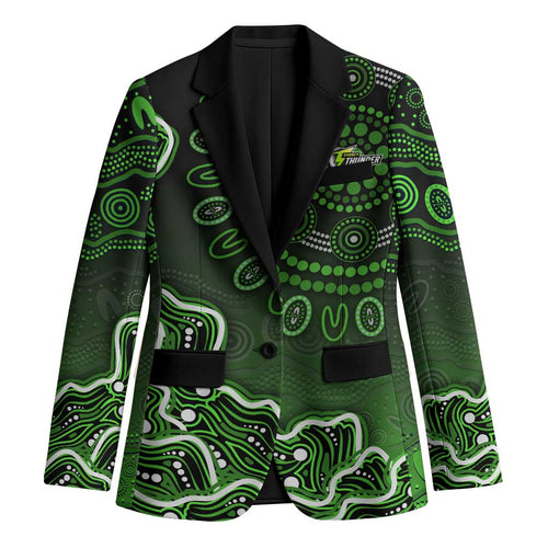 Sydney Thunder Cricket Mascot Blazer Aboriginal Dot Art Green And Black Tribal Pattern
