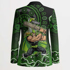 Sydney Thunder Cricket Mascot Blazer Aboriginal Dot Art Green And Black Tribal Pattern