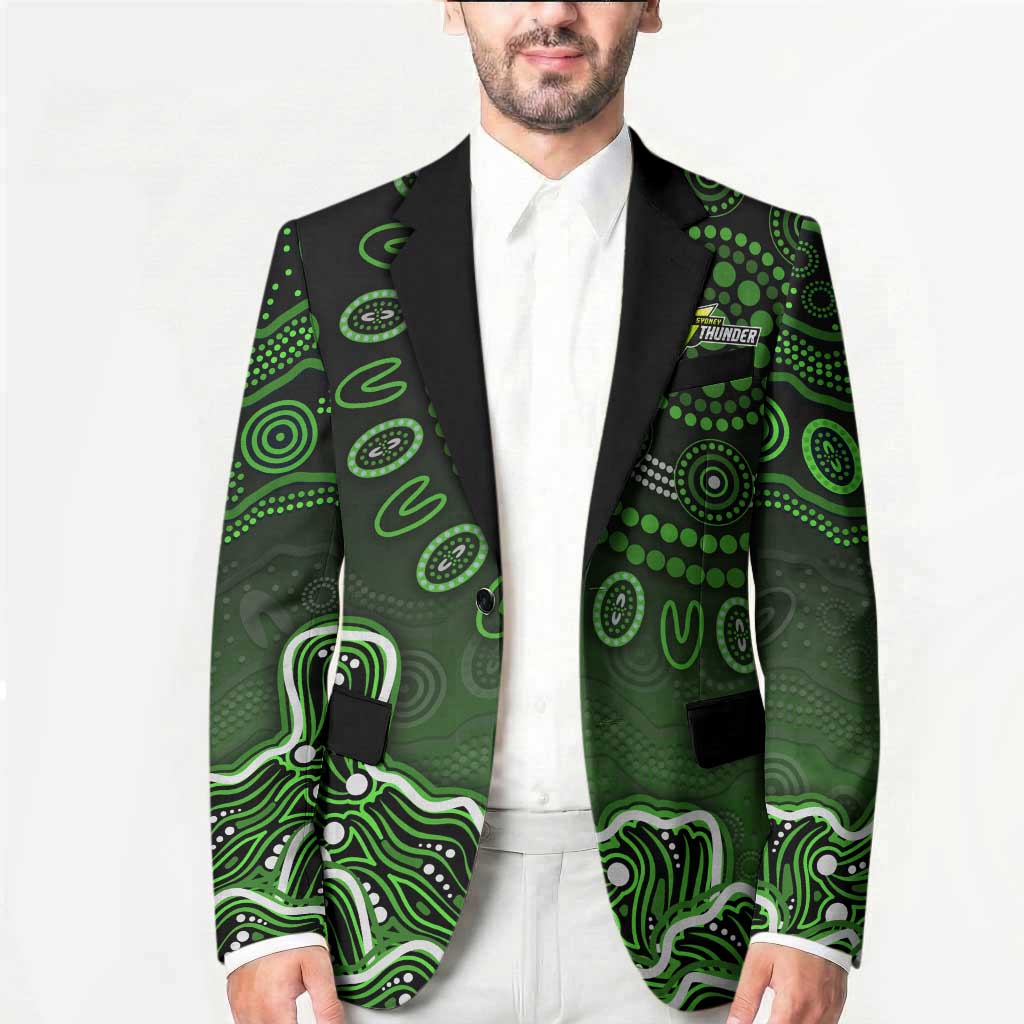 Sydney Thunder Cricket Mascot Blazer Aboriginal Dot Art Green And Black Tribal Pattern
