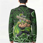 Sydney Thunder Cricket Mascot Blazer Aboriginal Dot Art Green And Black Tribal Pattern