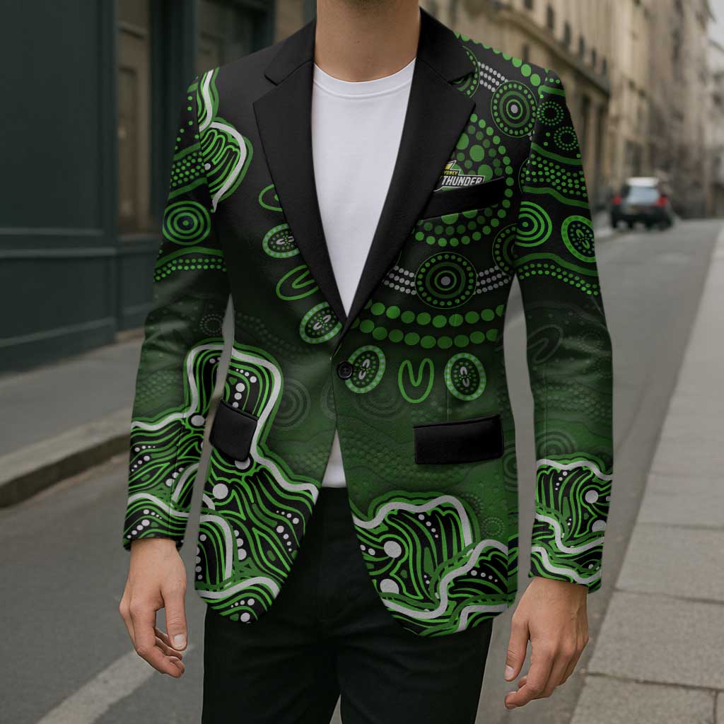 Sydney Thunder Cricket Mascot Blazer Aboriginal Dot Art Green And Black Tribal Pattern