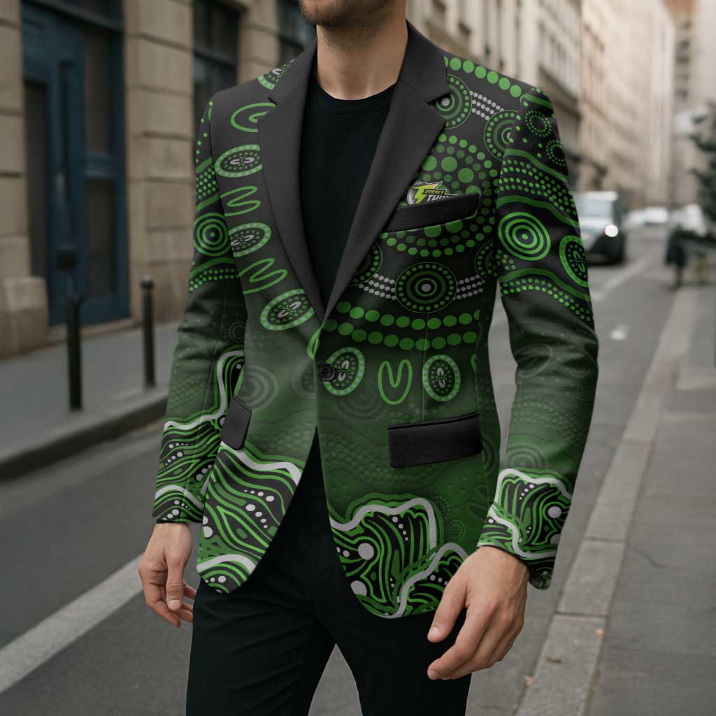 Sydney Thunder Cricket Mascot Blazer Aboriginal Dot Art Green And Black Tribal Pattern