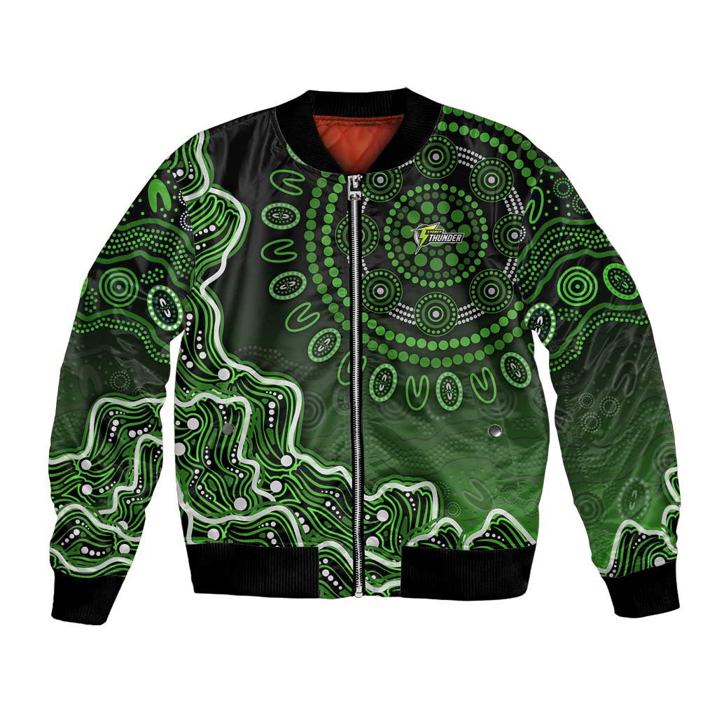 Sydney Thunder Cricket Mascot Bomber Jacket Aboriginal Dot Art Green And Black Tribal Pattern