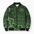 Sydney Thunder Cricket Mascot Bomber Puffer Jacket Aboriginal Dot Art Green And Black Tribal Pattern