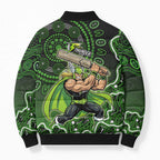 Sydney Thunder Cricket Mascot Bomber Puffer Jacket Aboriginal Dot Art Green And Black Tribal Pattern