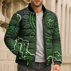Sydney Thunder Cricket Mascot Bomber Puffer Jacket Aboriginal Dot Art Green And Black Tribal Pattern