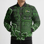 Sydney Thunder Cricket Mascot Bomber Puffer Jacket Aboriginal Dot Art Green And Black Tribal Pattern