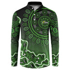 Sydney Thunder Cricket Mascot Button Sweatshirt Aboriginal Dot Art Green And Black Tribal Pattern