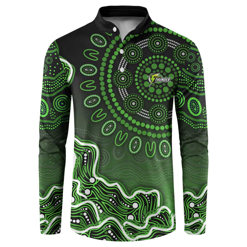 Sydney Thunder Cricket Mascot Button Sweatshirt Aboriginal Dot Art Green And Black Tribal Pattern
