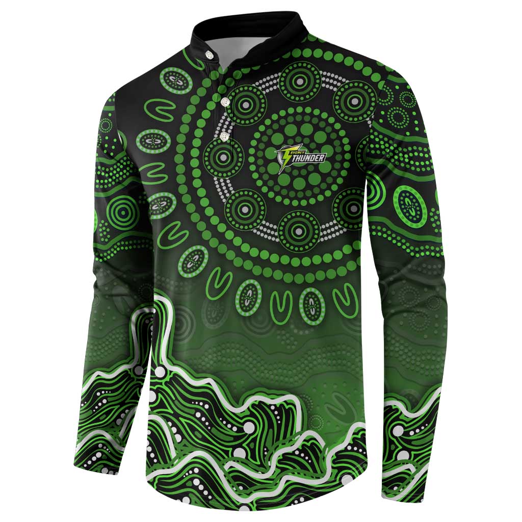 Sydney Thunder Cricket Mascot Button Sweatshirt Aboriginal Dot Art Green And Black Tribal Pattern