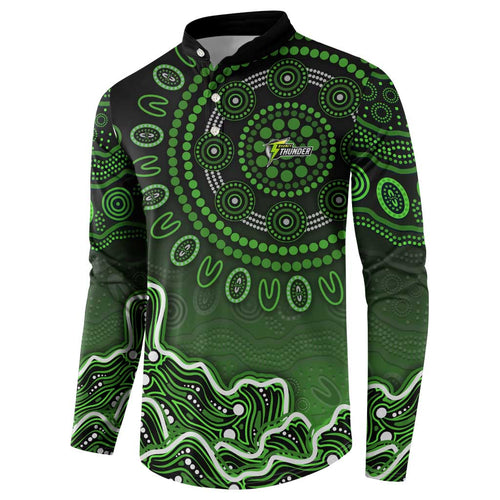 Sydney Thunder Cricket Mascot Button Sweatshirt Aboriginal Dot Art Green And Black Tribal Pattern