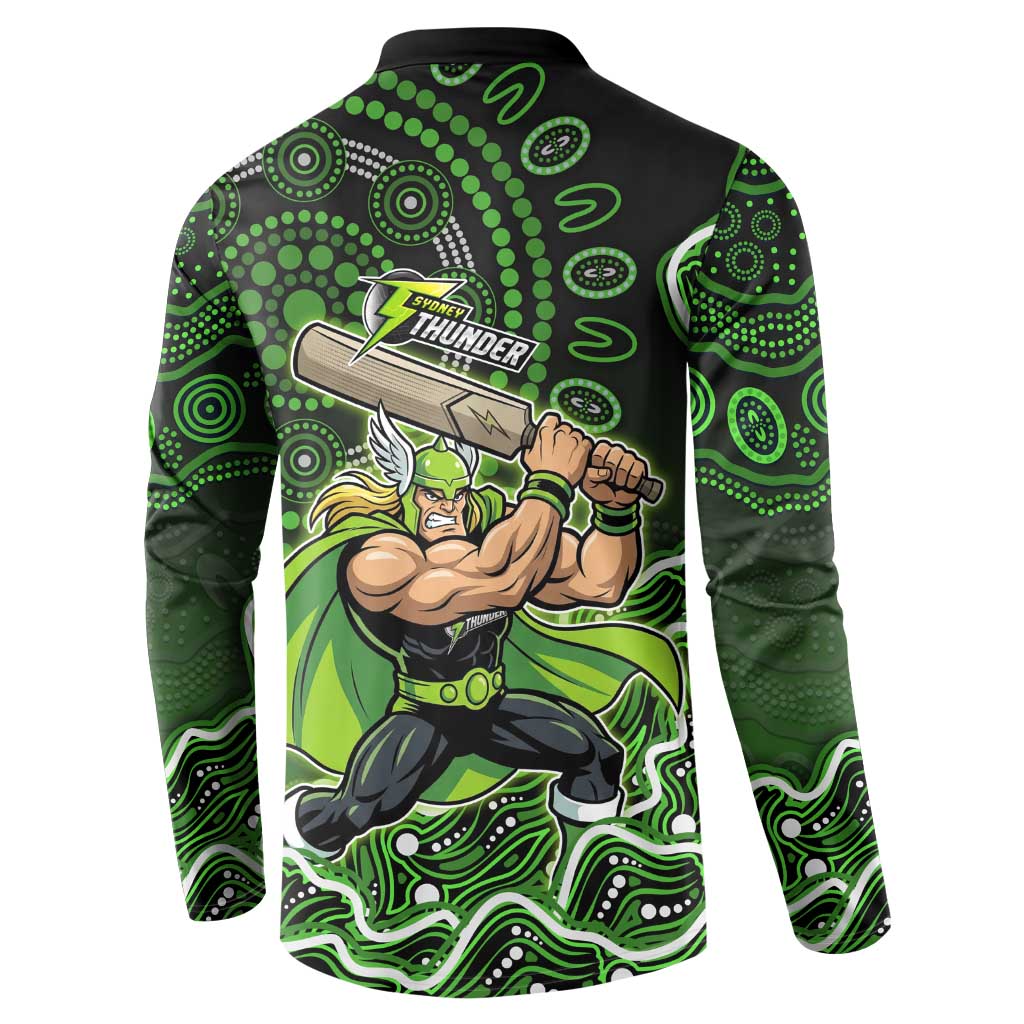 Sydney Thunder Cricket Mascot Button Sweatshirt Aboriginal Dot Art Green And Black Tribal Pattern