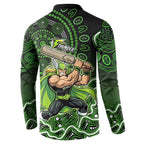 Sydney Thunder Cricket Mascot Button Sweatshirt Aboriginal Dot Art Green And Black Tribal Pattern