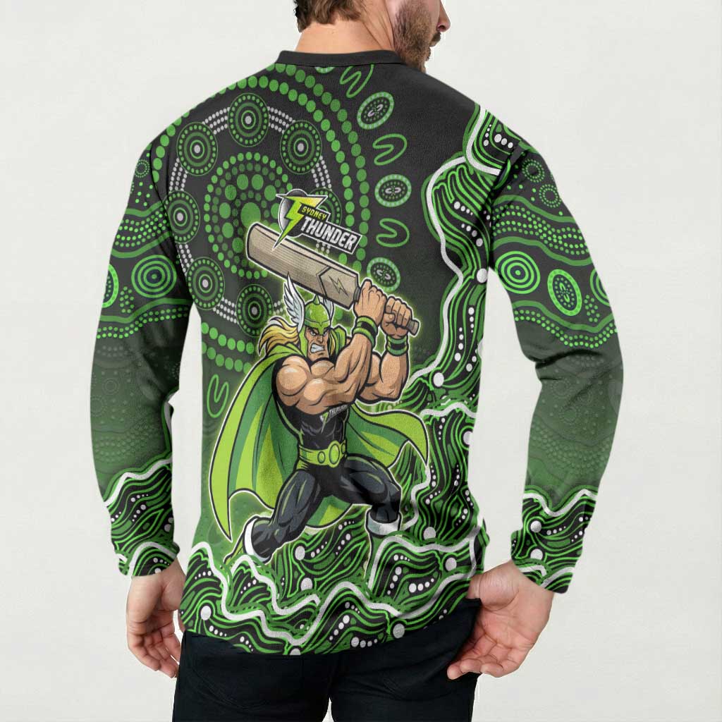 Sydney Thunder Cricket Mascot Button Sweatshirt Aboriginal Dot Art Green And Black Tribal Pattern