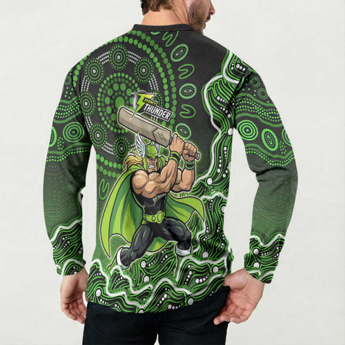 Sydney Thunder Cricket Mascot Button Sweatshirt Aboriginal Dot Art Green And Black Tribal Pattern