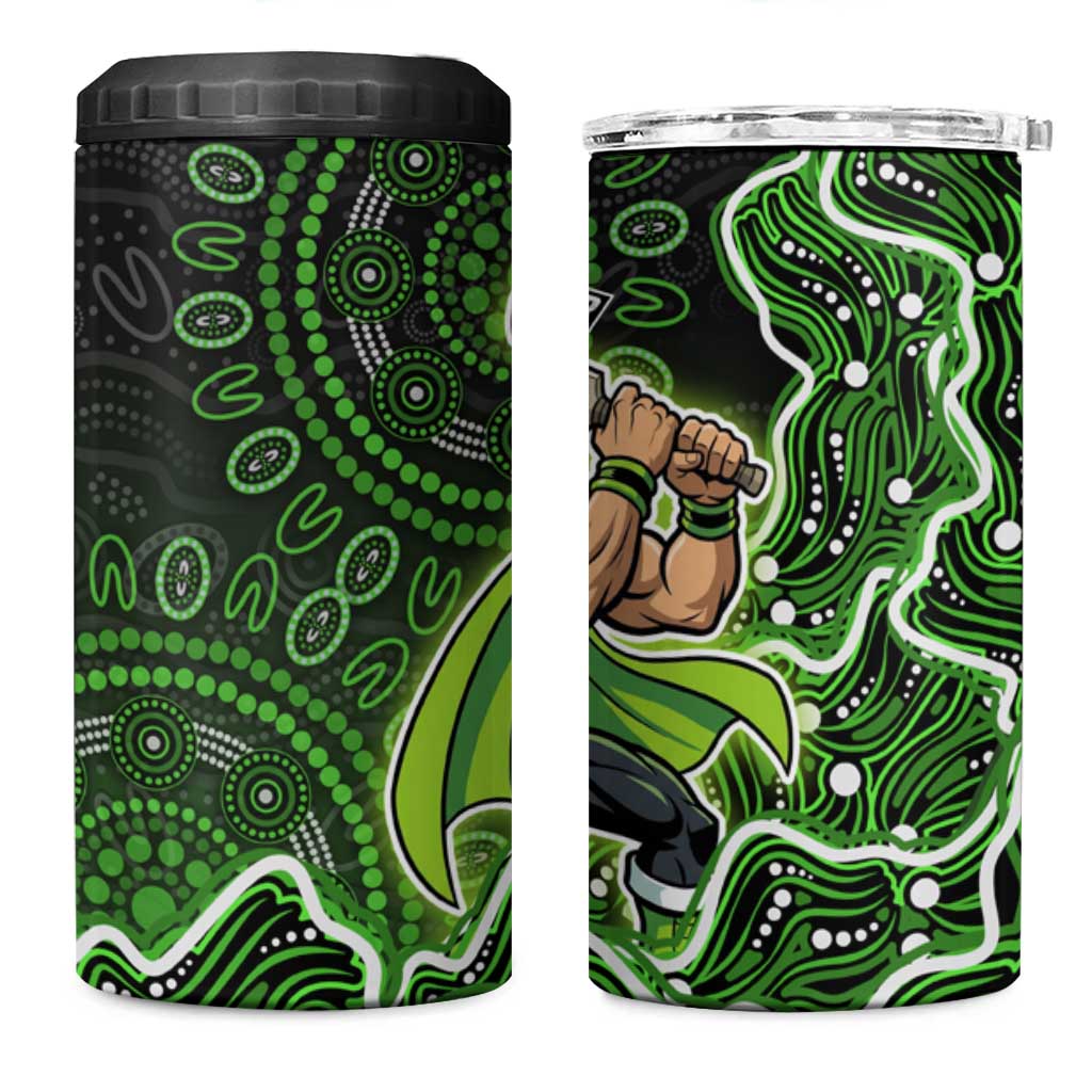Sydney Thunder Cricket Mascot 4 in 1 Can Cooler Tumbler Aboriginal Dot Art Green And Black Tribal Pattern