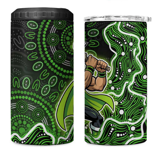 Sydney Thunder Cricket Mascot 4 in 1 Can Cooler Tumbler Aboriginal Dot Art Green And Black Tribal Pattern