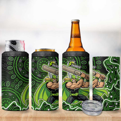 Sydney Thunder Cricket Mascot 4 in 1 Can Cooler Tumbler Aboriginal Dot Art Green And Black Tribal Pattern