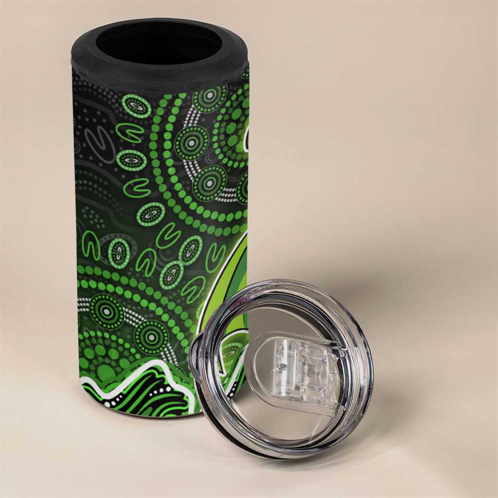 Sydney Thunder Cricket Mascot 4 in 1 Can Cooler Tumbler Aboriginal Dot Art Green And Black Tribal Pattern